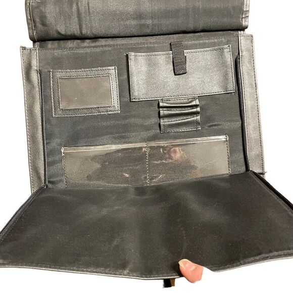 Leather look black laptop briefcase messenger bag -NWT - Picture 6 of 12